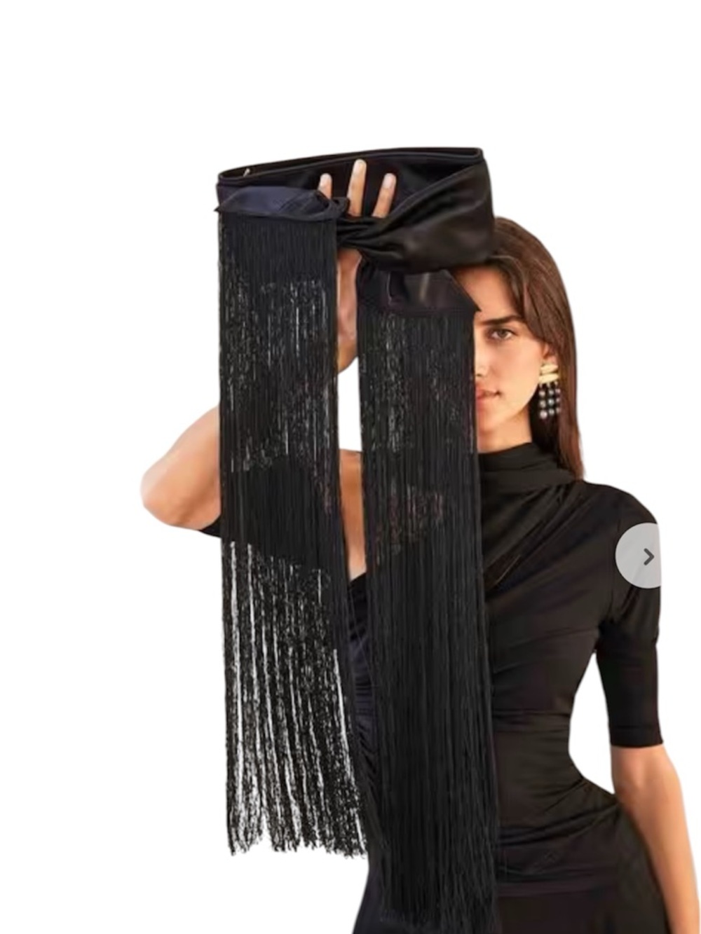 Cult Gaia Black Satin Fringe Bow Waist Belt - Picture 2 of 8